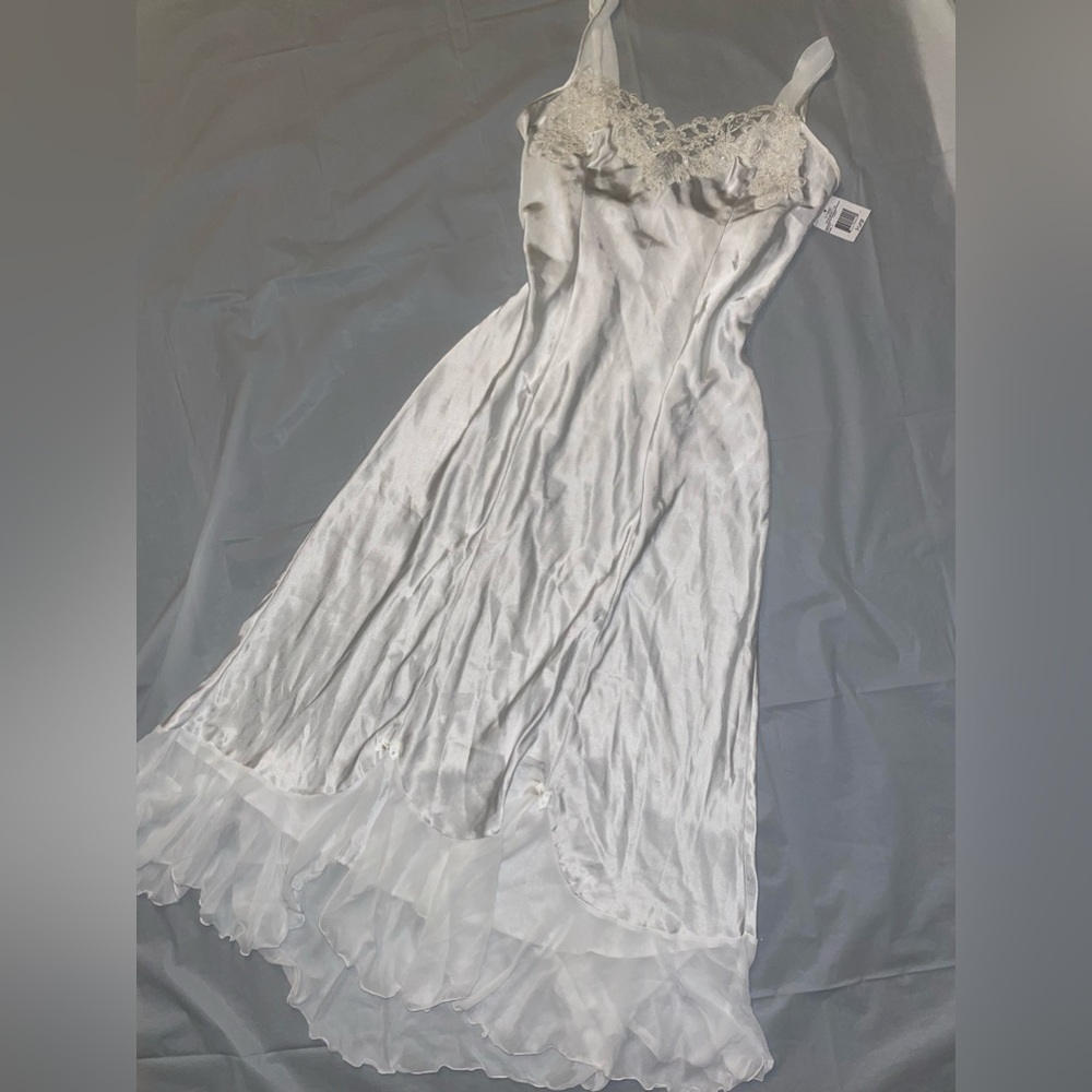 Lace-Trim Satin Slip Dress - White